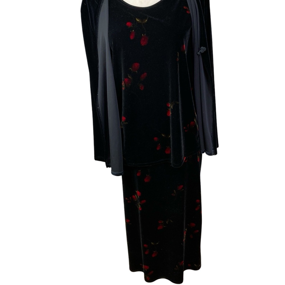VTG Kathie Lee Velvet Black Red Rose Skirt & Top Set Large Dark Whimsycore